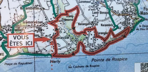 La carte de la randonnée au parking de Kerascoët